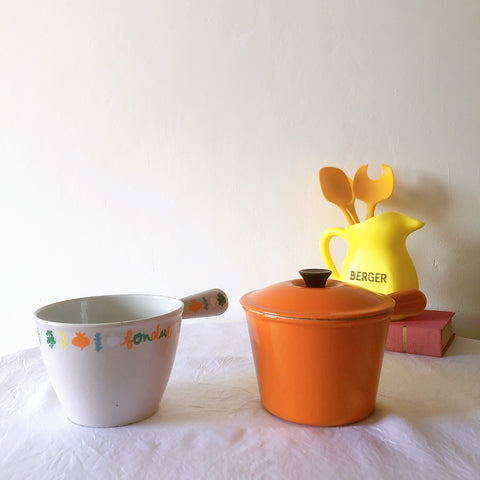 フランス　ルクルーゼ ヴィンテージ ホーロー鍋　フォンデュ鍋大型　フランスアンティーク　ブロカント　蚤の市　