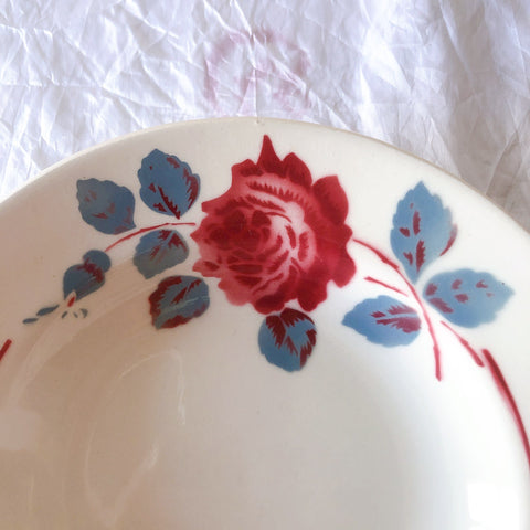 フランスアンティーク　バドンヴィレー　バラ柄スーププレート　深皿　フランスアンティーク食器 ブロカントアンティーク 蚤の市