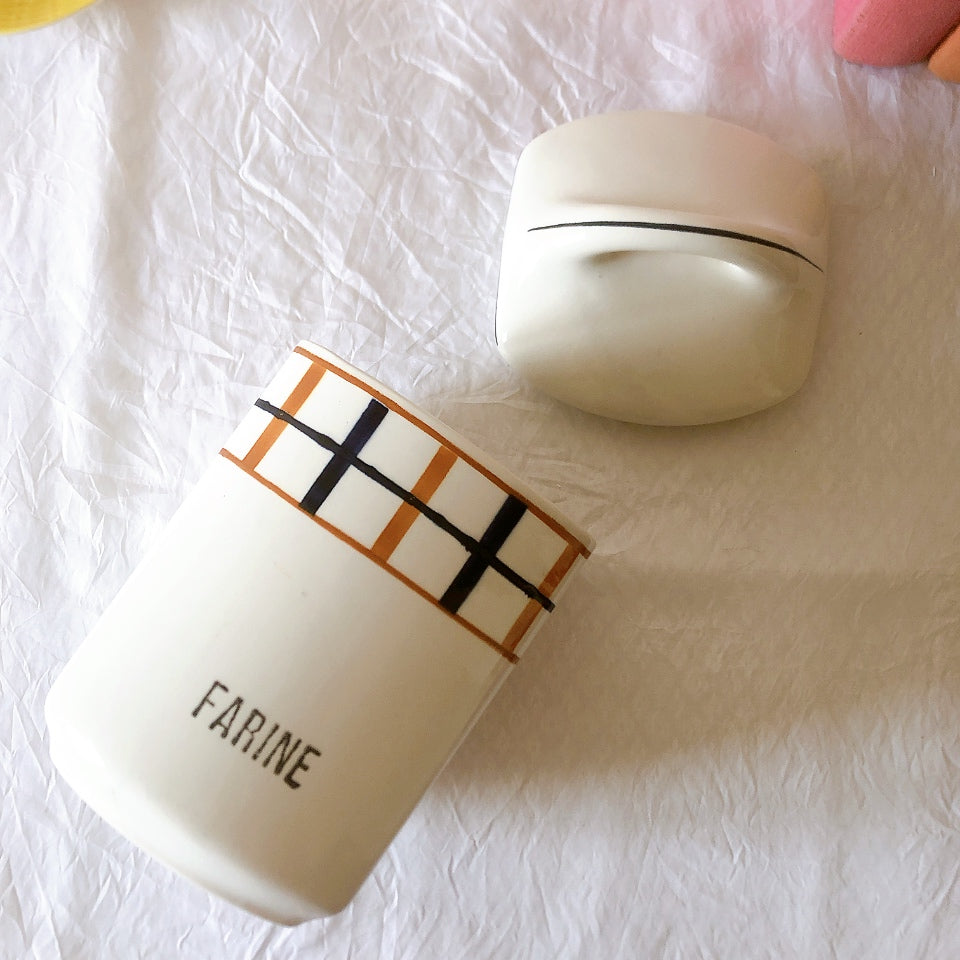 フランスアンティーク サンタマン バスク柄陶器キャニスター 「イエロー・ブルー」 フランスアンティーク食器　ブロカント　蚤の市