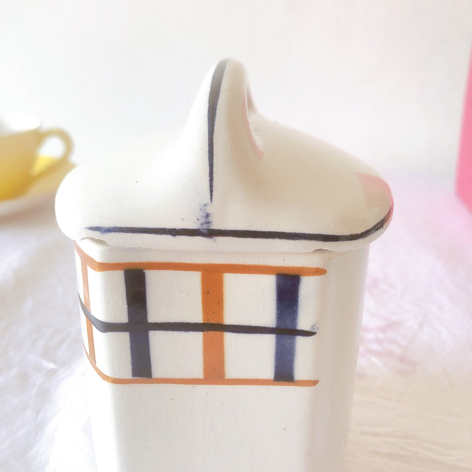 フランスアンティーク サンタマン バスク柄陶器キャニスター 「イエロー・ブルー」 フランスアンティーク食器　ブロカント　蚤の市