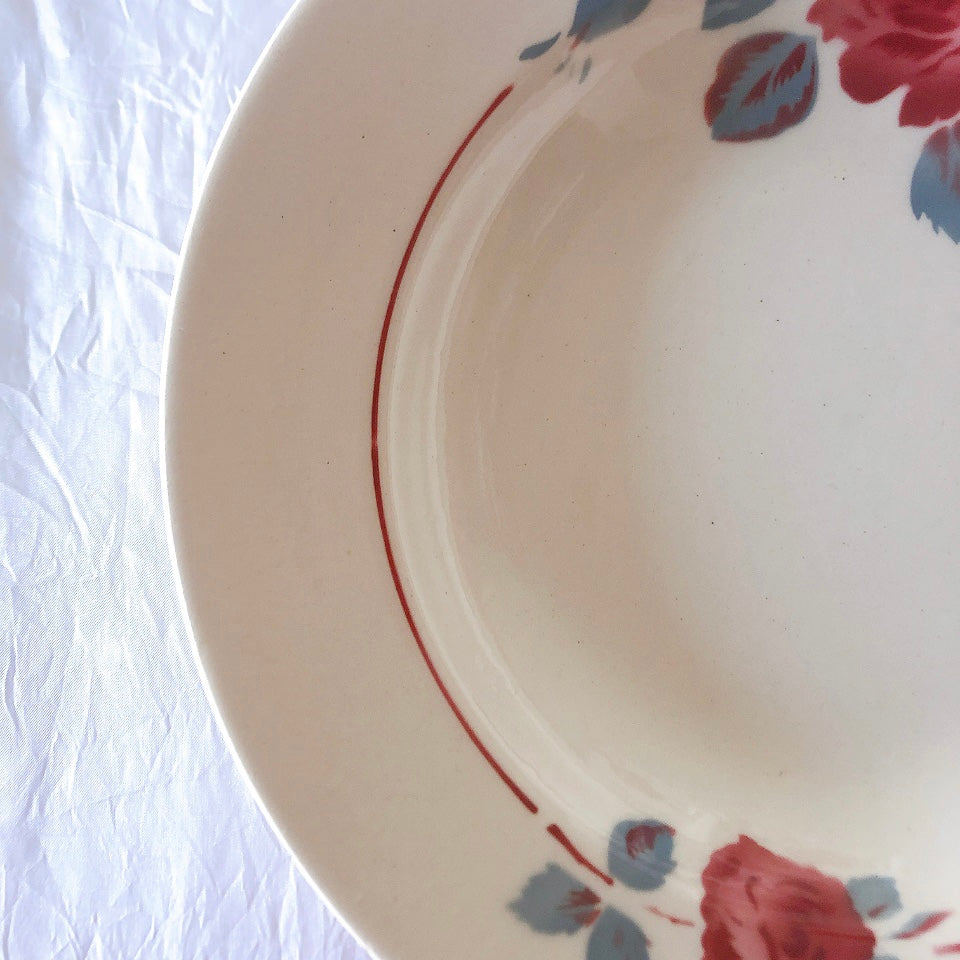 フランスアンティーク　バドンヴィレー　バラ柄スーププレート　深皿　フランスアンティーク食器 ブロカントアンティーク 蚤の市