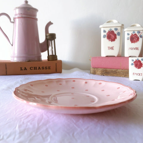 サラン SALINS 花リムカップアンドソーサー　ピンクドット柄　フランスアンティーク食器 フランス蚤の市・ブロカント