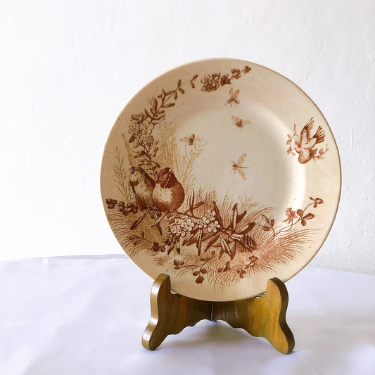 ヴィエイヤーボルドー ディナープレート/平皿 鳥柄 フランスアンティーク食器 ブロカントアンティーク 蚤の市