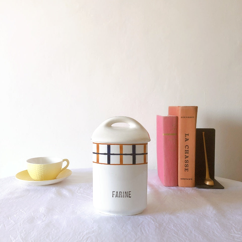 フランスアンティーク サンタマン バスク柄陶器キャニスター 「イエロー・ブルー」 フランスアンティーク食器　ブロカント　蚤の市