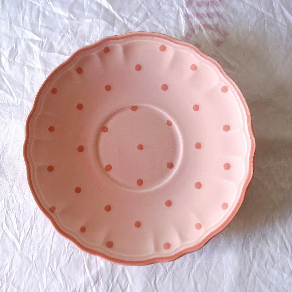 サラン SALINS 花リムカップアンドソーサー　ピンクドット柄　フランスアンティーク食器 フランス蚤の市・ブロカント