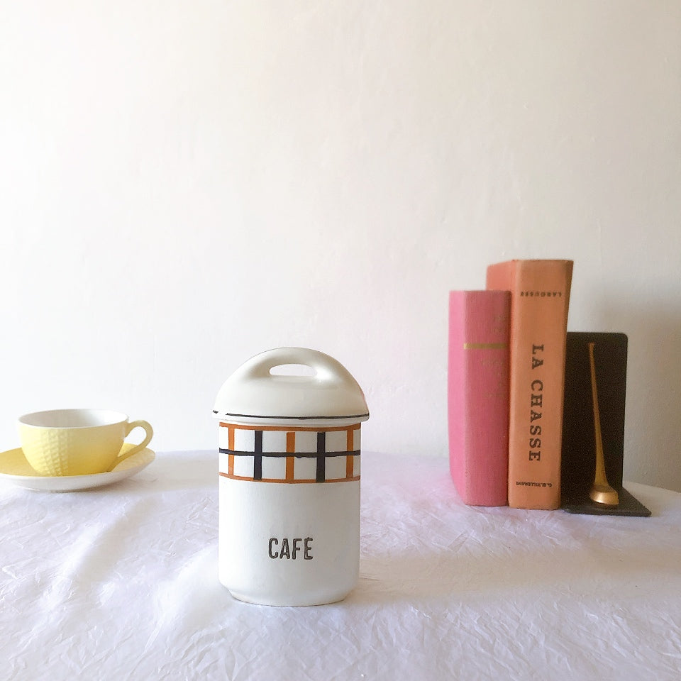 フランスアンティーク サンタマン バスク柄陶器キャニスター 「イエロー・ブルー」 フランスアンティーク食器　ブロカント　蚤の市