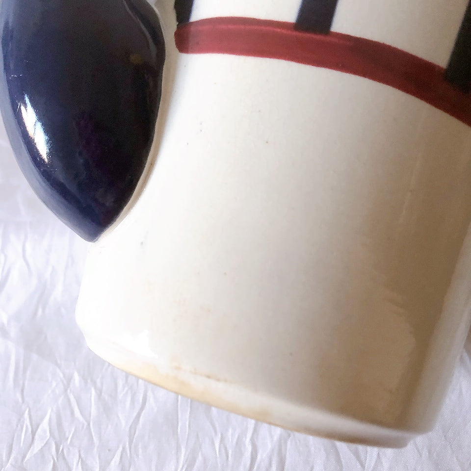 クレイユモントロー HBCM Béarn バスク柄 コーヒー／ティポット「レッド・ブルー」フランスアンティーク食器 ブロカント 蚤の市　アンティーク食器 バスク柄アンティーク