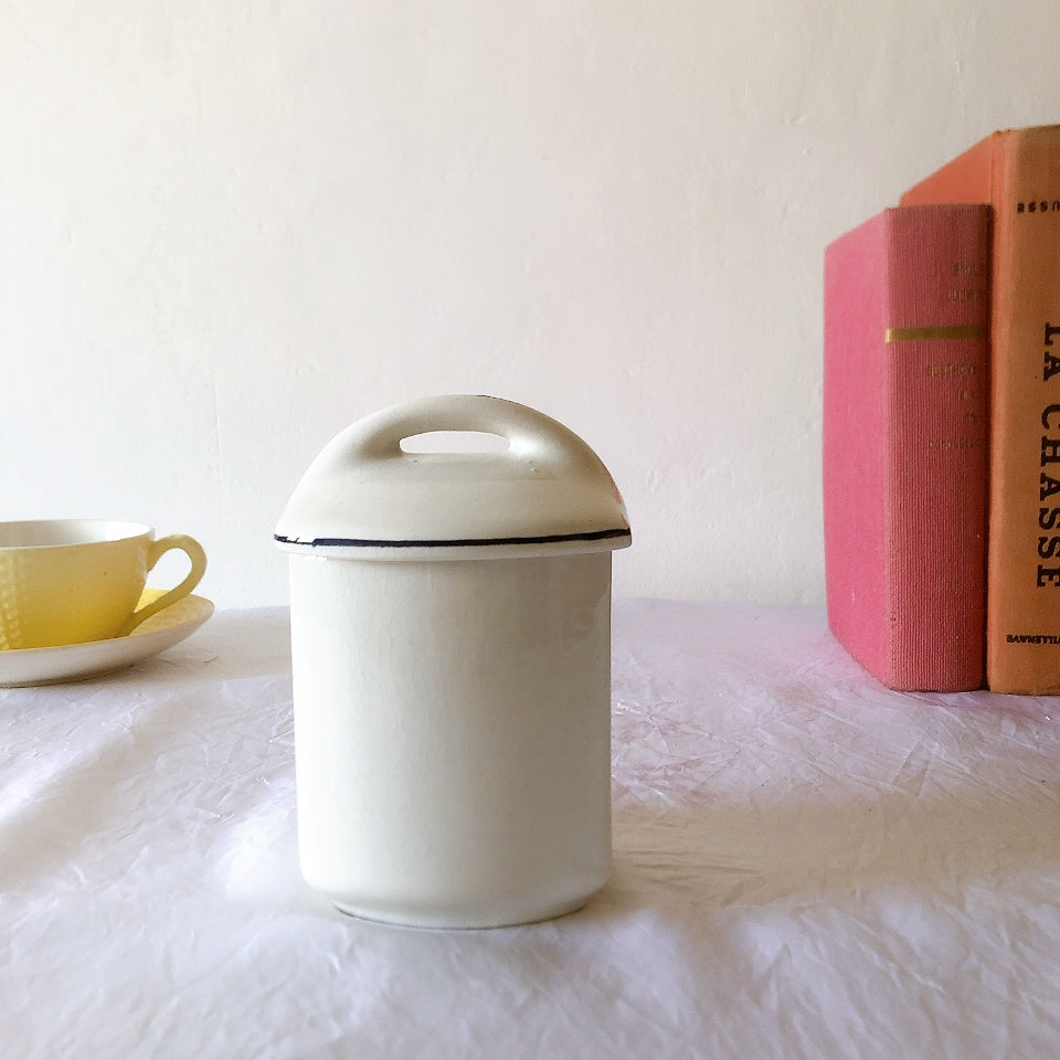 フランスアンティーク サンタマン バスク柄陶器キャニスター 「イエロー・ブルー」 フランスアンティーク食器　ブロカント　蚤の市