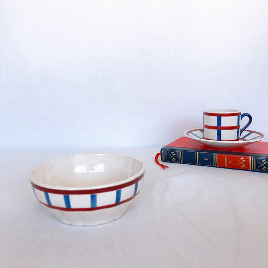 クレイユエモントロー HBCM Béarn ボウル Coupelle クーペル バスク柄 「ボルドーxダークブルー」フランスアンティーク食器 ブロカント 蚤の市
