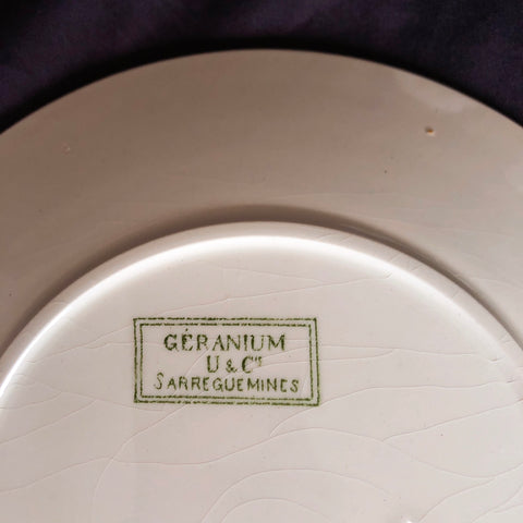 U＆Cサルグミンヌ  ”GERANIUM” ゼラニウム デザートプレート A フランスアンティーク食器　ブロカント　蚤の市