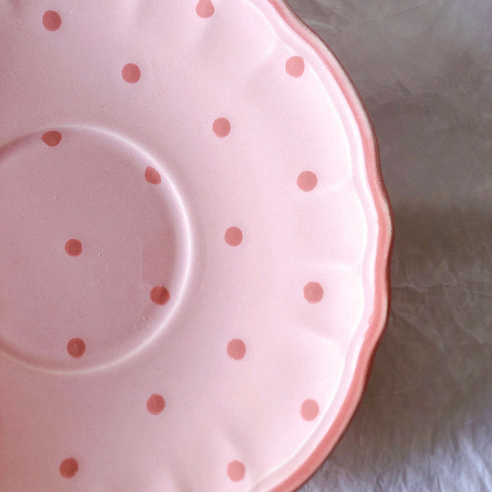 サラン SALINS 花リムカップアンドソーサー　ピンクドット柄　フランスアンティーク食器 フランス蚤の市・ブロカント