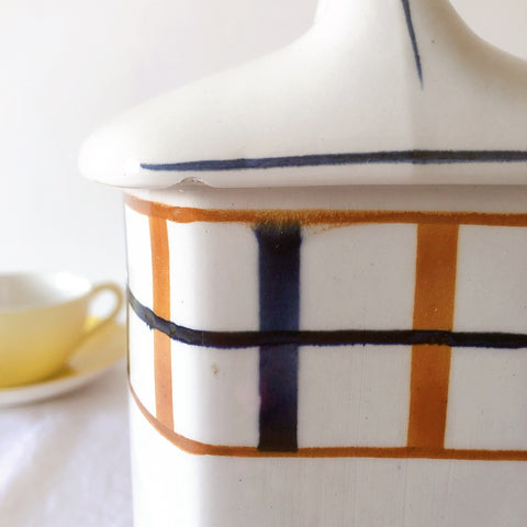 フランスアンティーク サンタマン バスク柄陶器キャニスター 「イエロー・ブルー」 フランスアンティーク食器　ブロカント　蚤の市