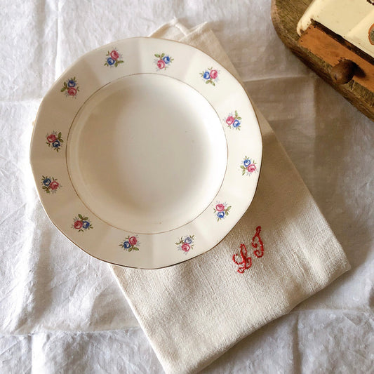 ディゴワンサルグミンヌ Digoin&sarregumines スーププレート/深皿 バラ柄ピンク&ブルー B フランスアンティーク食器 ブロカント 蚤の市 ブロカントアンティークス