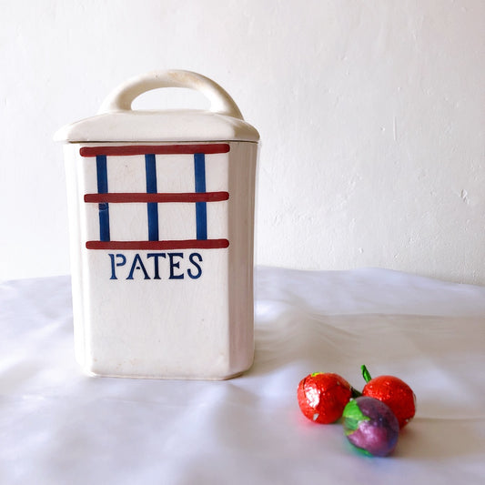 クレイユエモントロー HBCM Béarn バスク柄 陶器キャニスター 「ルージュ・マリン」PATES フランスアンティーク食器 ブロカントアンティーク 蚤の市