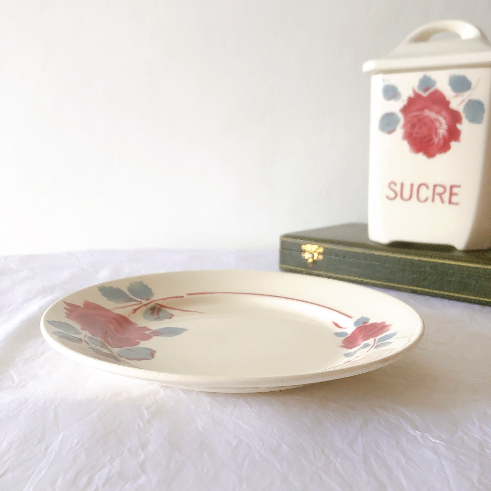 フランスアンティーク　バドンヴィレー　バラ柄ディナープレート　平皿　フランスアンティーク食器 ブロカントアンティーク 蚤の市