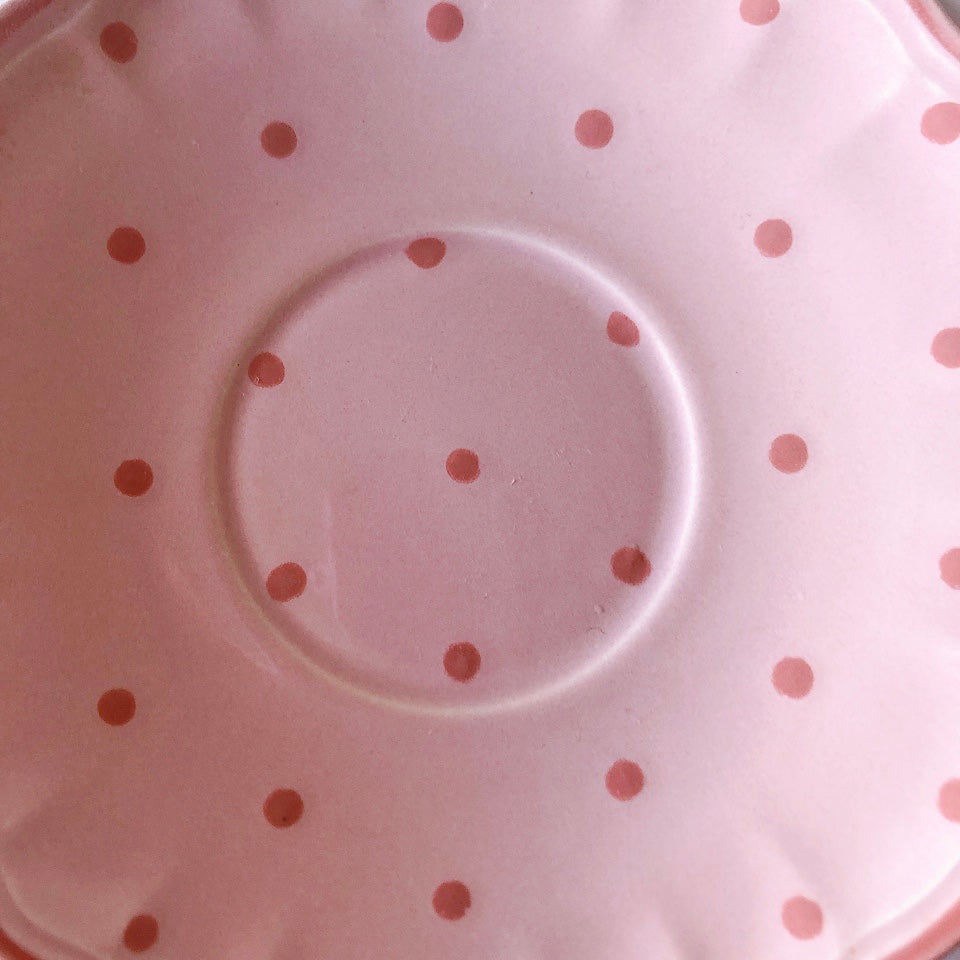 サラン SALINS 花リムカップアンドソーサー　ピンクドット柄　フランスアンティーク食器 フランス蚤の市・ブロカント