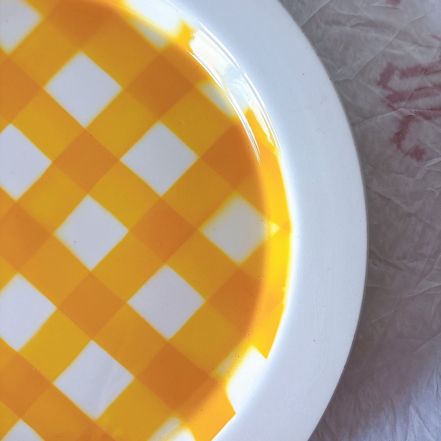 サルグミンヌ 黄色格子柄大皿 フランスアンティーク食器 Sarreguemines
