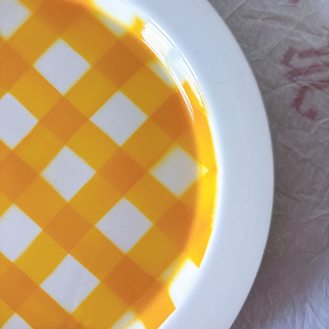 サルグミンヌ 黄色格子柄大皿 フランスアンティーク食器 Sarreguemines
