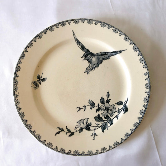 フランスアンティーク UCサルグミンヌ ファボリ『FAVORI』デザートプレート ブルー E ファイアンスフィーヌ フランスアンティーク食器 蚤の市 ブロカントアンティーク