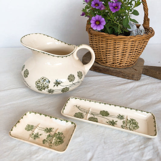 U&Cサルグミンヌ ”GERANIUM” ゼラニウム ソープディッシュ&トゥースブラシディッシュセット フランスアンティーク食器 ブロカント 蚤の市