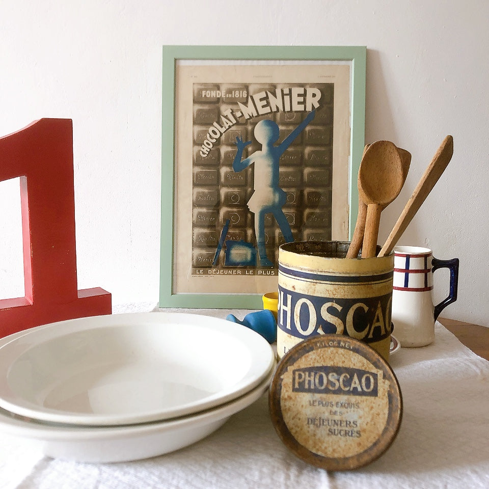 フランスアンティーク PHOSCAO フォスカオ TIN缶 "CHOCOLAT AU LAIT EN POUDRE（ココア）" フランスアンティーク・ヴィンテージ雑貨　ブロカント・蚤の市