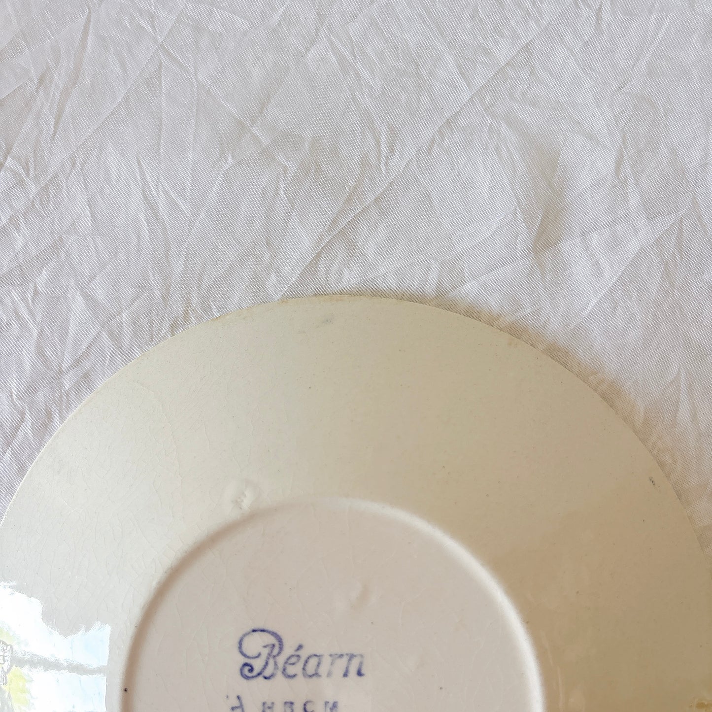 クレイユモントロー HBCM Béarn バスク柄 ソーサー「イエローｘブルー」 フランスアンティーク食器　ブロカントアンティーク　蚤の市