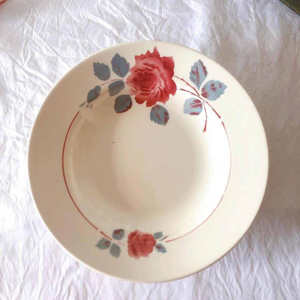 フランスアンティーク　バドンヴィレー　バラ柄スーププレート　深皿　フランスアンティーク食器 ブロカントアンティーク 蚤の市