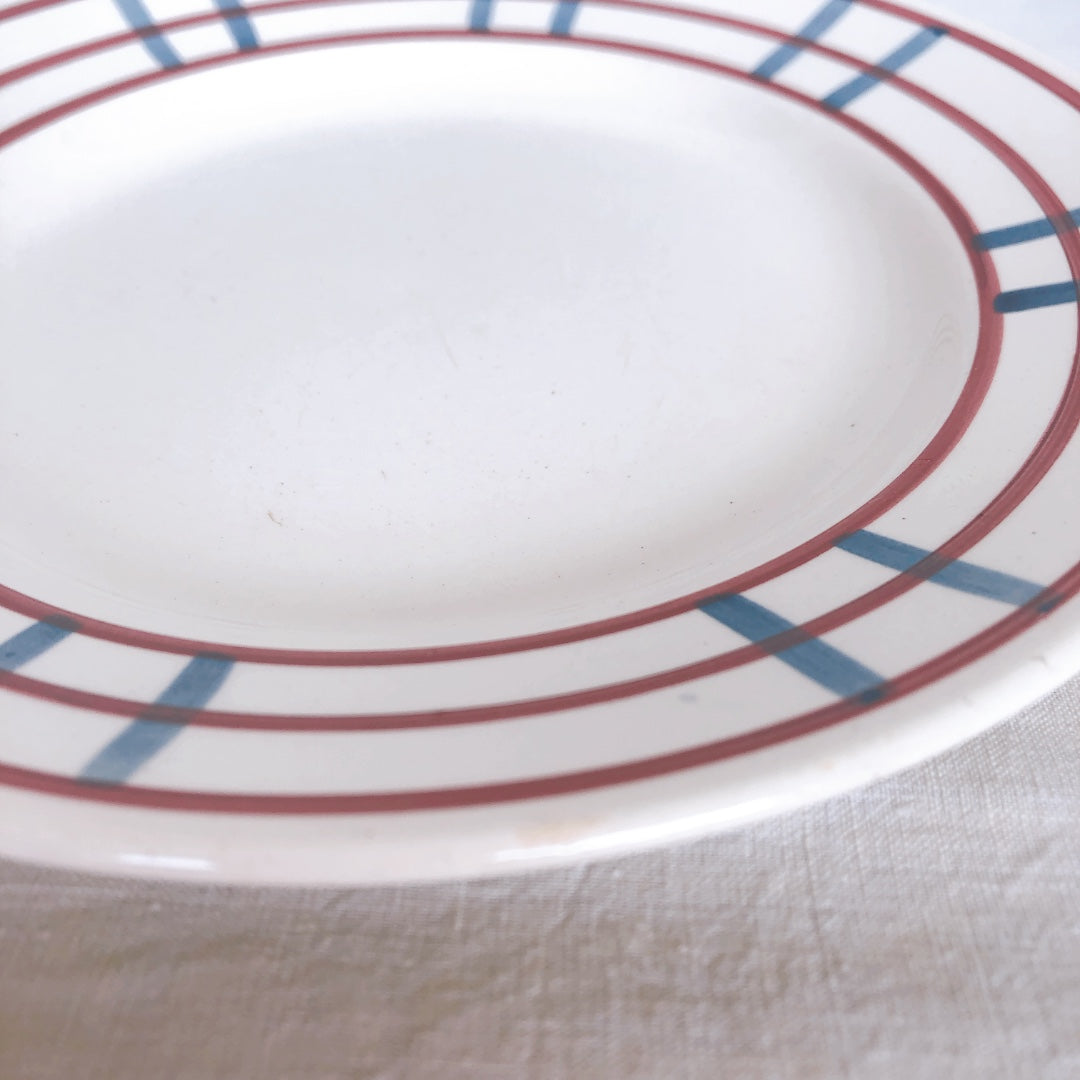 ジアン Gien 『BAYONNE』ディナープレート バスク柄 レッド✕ブルー フランスアンティーク・食器・皿・プレート ブロカント