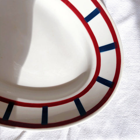 バドンヴィレー オーバルプレート/楕円形プレート バスク柄 『レッド・ブルー』 フランスアンティーク食器 フランス蚤の市　ブロカント