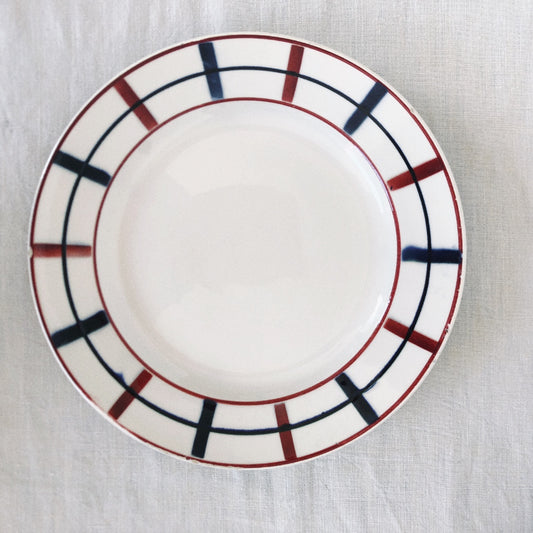 サンタマン 『Lou Basquez』デザートプレート バスク柄 『レッドxブルー』I フランスアンティーク食器 フランス 蚤の市