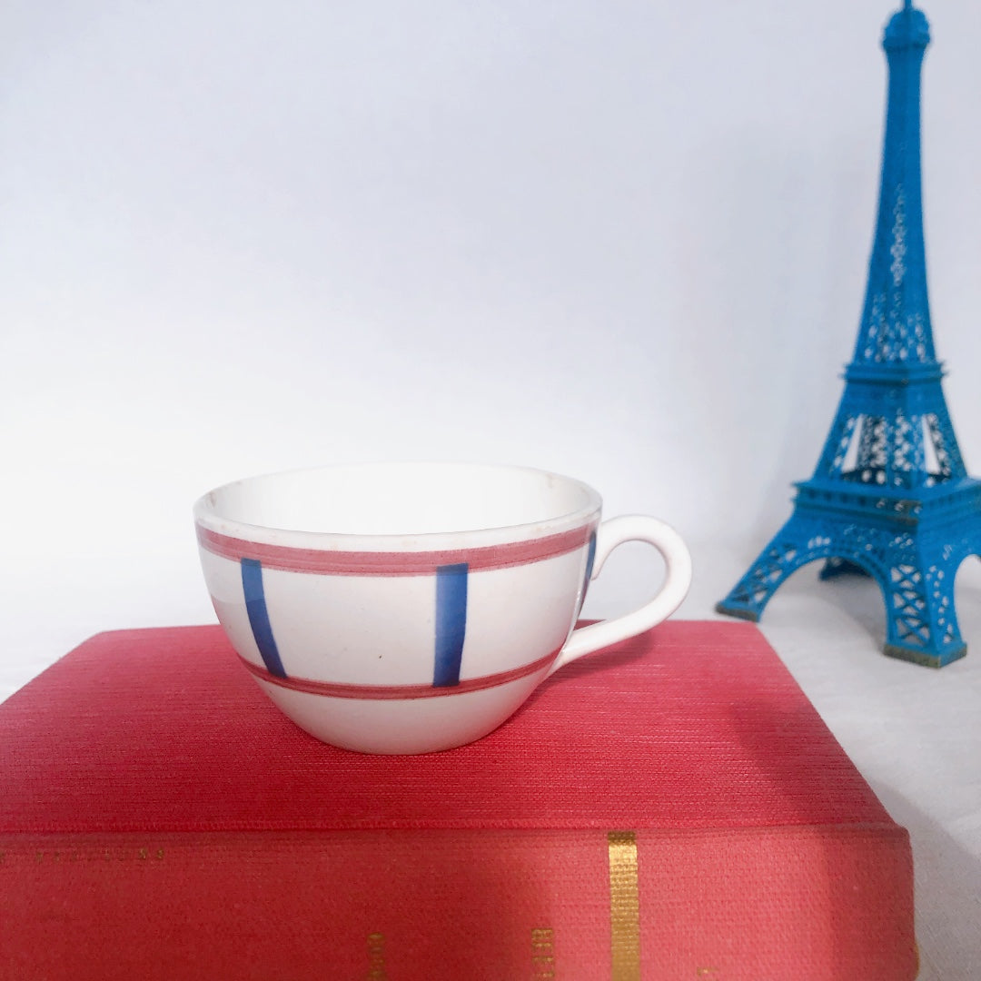 ディゴワンサルグミンヌ バスク柄 コーヒーカップ 『ルージュ・マリン』 フランスアンティーク食器 フランス蚤の市・ブロカント　バスク柄食器