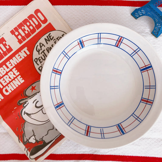 リュネビル バスク柄 大皿/大深皿/サラディエ トリコロールカラー フランスアンティーク食器 ブロカント 蚤の市