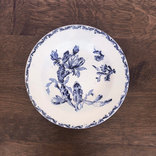 フランスアンティークプレート GIEN ジアン あざみ柄 スーププレート ブルー アンティーク食器・皿 ブロカント 蚤の市