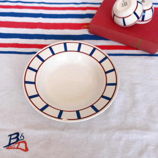 ディゴワンサルグミンヌ 『BASQUE』バスク柄 スーププレート 深皿 F ルージュ・マリンブルー フランスアンティーク食器 フランス蚤の市・ブロカント