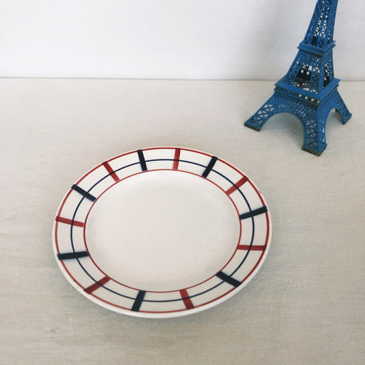 サンタマン 『Lou Basquez』デザートプレート バスク柄 『レッドxブルー』F フランスアンティーク食器 フランス 蚤の市