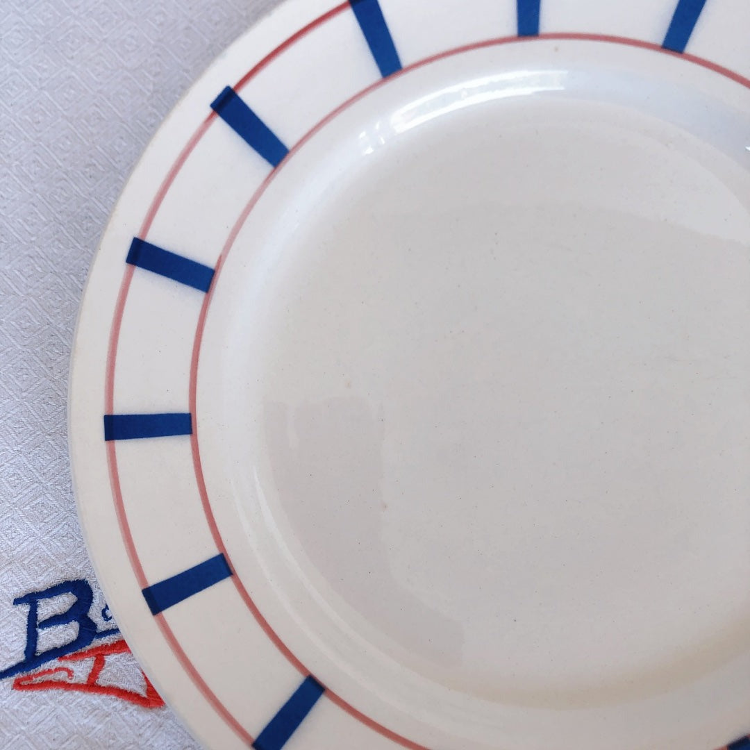 ムーランデルー Moulin des Loups バスク柄 大皿 ラウンドプレート27㎝ A フランスアンティーク食器 ブロカント 蚤の市