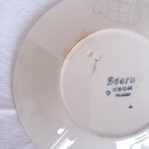 クレイユモントロー HBCM Béarn バスク柄 カップ＆ソーサー「レッドーｘブルー」C フランスアンティーク・食器・皿・プレート ブロカント