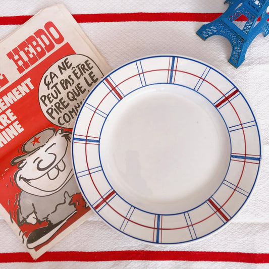 リュネビル バスク柄 大皿/ラウンドプレート32 トリコロールカラー フランスアンティーク食器 ブロカント 蚤の市