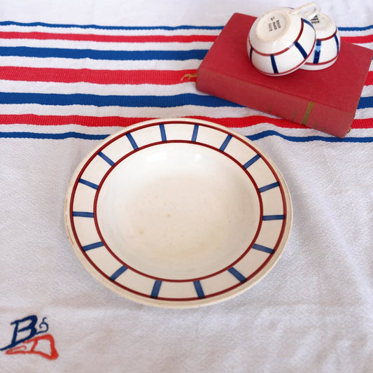 ディゴワンサルグミンヌ 『BASQUE』バスク柄 スーププレート 深皿 E ルージュ・マリンブルー フランスアンティーク食器 フランス蚤の市・ブロカント