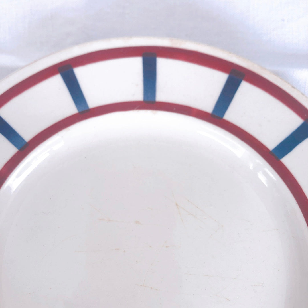 バドンヴィレー デザートプレート/平皿 バスク柄『レッド・ブルー』C フランスアンティーク食器 フランス蚤の市 ブロカント