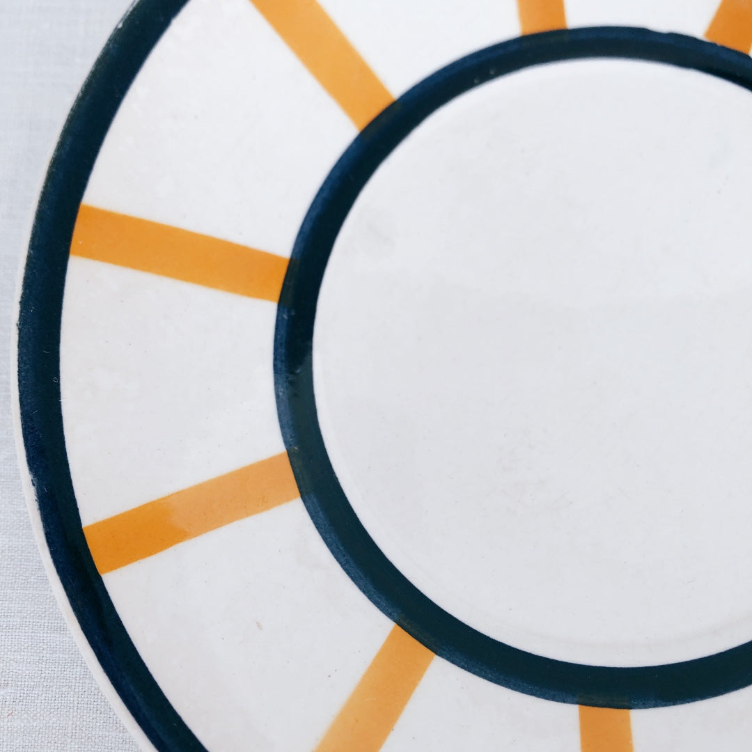クレイユモントロー HBCM Béarn バスク柄 カップ＆ソーサー「イエローｘブルー」D フランスアンティーク・食器・皿・プレート ブロカント