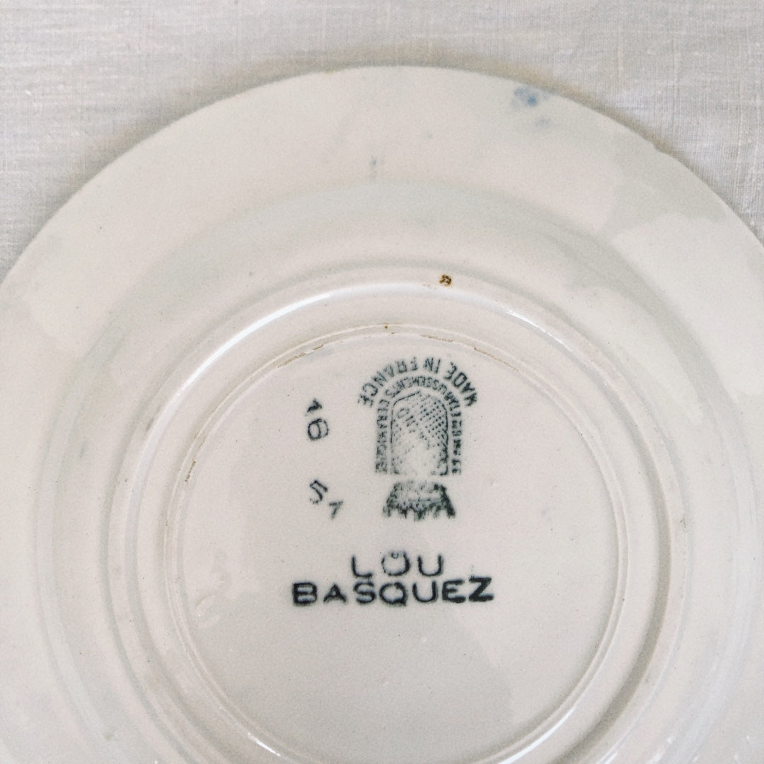 サンタマン 『Lou Basquez』デザートプレート バスク柄 『レッドｘブルー』G フランスアンティーク食器 フランス 蚤の市