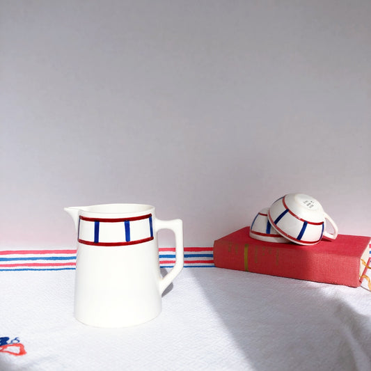 ディゴワンサルグミン BASQUE バスク柄 ピシェ ピッチャー「ルージュ・ブルー」フランスアンティーク・食器・皿・プレート ブロカント