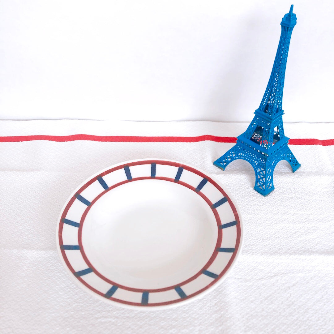 バドンヴィレー スーププレート/深皿 バスク柄『レッド・ブルー』A フランスアンティーク食器 フランス蚤の市 ブロカント