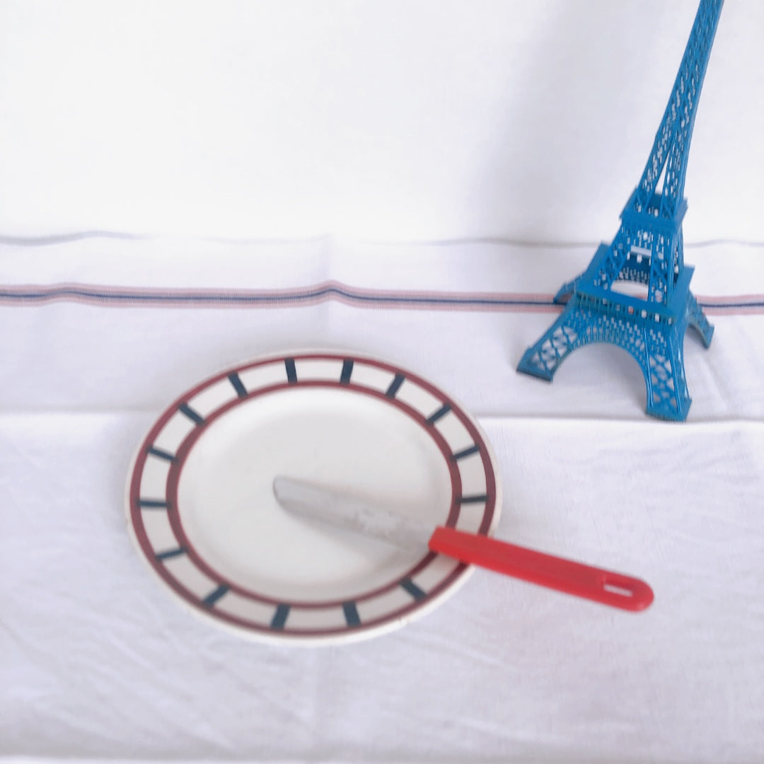 バドンヴィレー デザートプレート/平皿 バスク柄『レッド・ブルー』B フランスアンティーク食器 フランス蚤の市 ブロカント