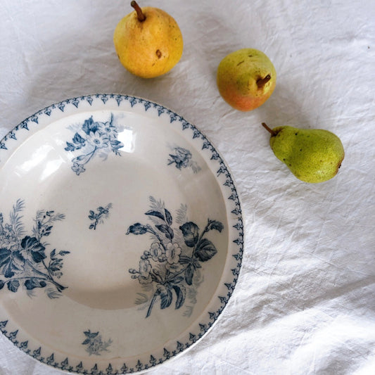 U&Cサルグミンヌ sarreguemines ”FLORE”フロール サラディエ/大深皿 ブルー フランスアンティーク食器 ブロカント 蚤の市