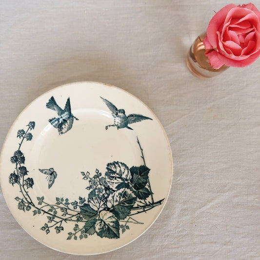 フランスアンティーク K&G Luneville リュネヴィル 『RONCE/ロンス』木苺&鳥 Bフランスアンティーク食器 ブロカント 蚤の市