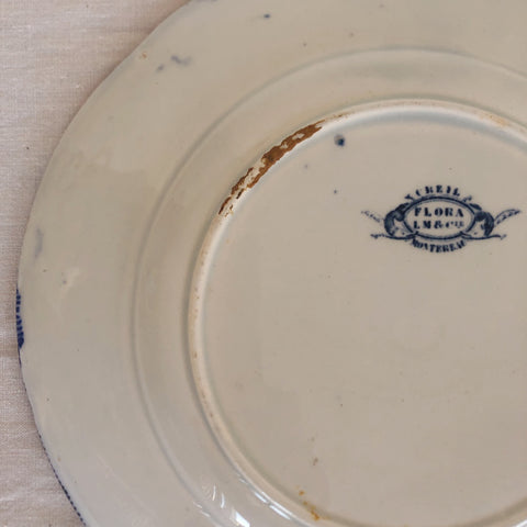 フランスアンティーク クレイユモントロー 『フローラ』プレート・平皿 ブルー アンティーク食器　フランスブロカント・蚤の市