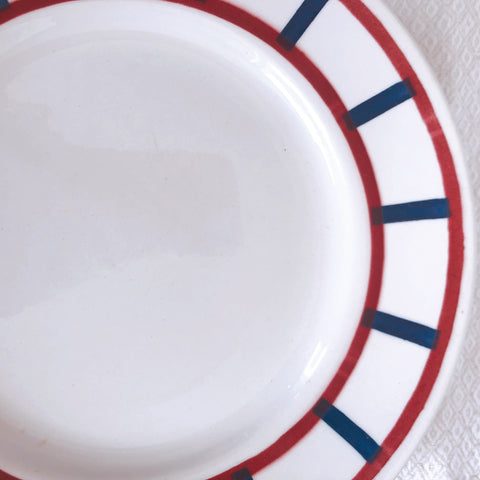 バドンヴィレー ディナープレート/平皿　バスク柄 『レッド・ブルー』B フランスアンティーク食器 フランス蚤の市　ブロカント