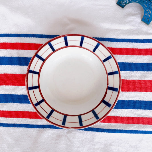 ディゴワンサルグミンヌ バスク柄 深皿/スーププレート FANDANGO『ルージュ・マリン』G フランスアンティーク食器 フランス 蚤の市